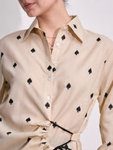 Women's Beige Casual Printed Regular Fit Full Sleeves Shirt