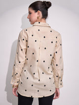 Women's Beige Casual Printed Regular Fit Full Sleeves Shirt
