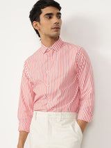 Men's Red Casual Regular Fit Striped Full Sleeves Shirt