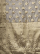 Women's Organza Grey Woven Design Designer Saree with Blouse Piece