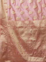 Women's Organza Pink Woven Design Designer Saree with Blouse Piece