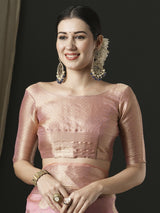 Women's Organza Pink Woven Design Designer Saree with Blouse Piece