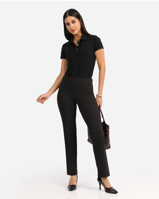 Women's Black Solid Sports High Rise Trouser