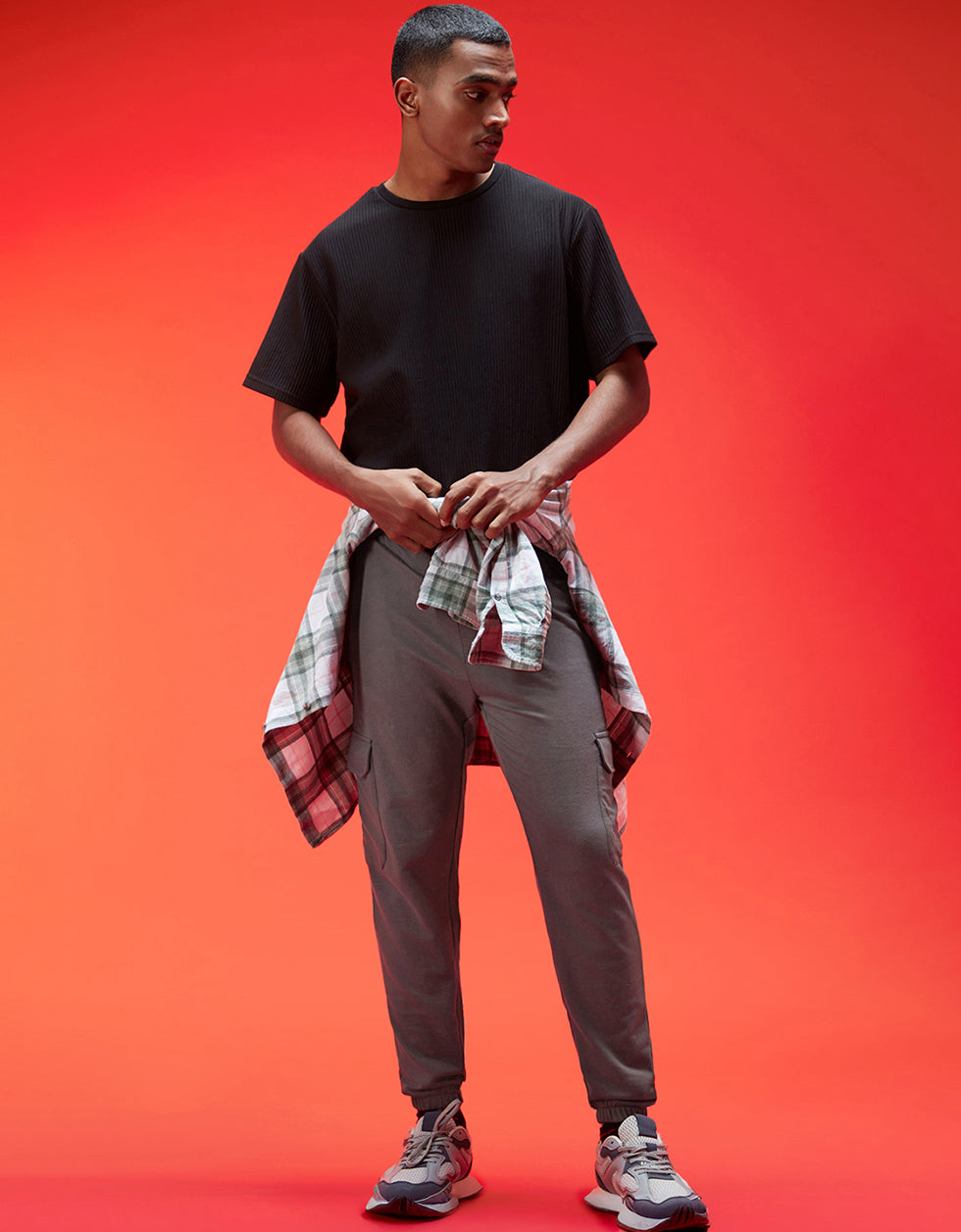 Men's Grey Casual Baggy Fit Solid Cargo