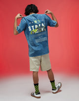 Men's Blue Casual Oversized Fit Printed Half Sleeves Tshirt