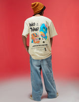 Men's Beige Casual Oversized Fit Printed Half Sleeves Tshirt