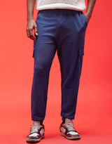 Men's Navy Casual Baggy Fit Solid Cargo