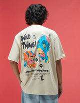 Men's Beige Casual Oversized Fit Printed Half Sleeves Tshirt