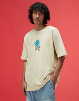 Men's Beige Casual Oversized Fit Printed Half Sleeves Tshirt