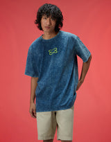 Men's Blue Casual Oversized Fit Printed Half Sleeves Tshirt