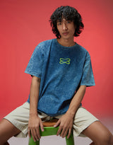 Men's Blue Casual Oversized Fit Printed Half Sleeves Tshirt