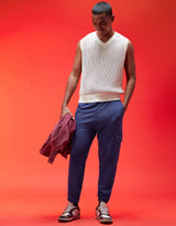 Men's Navy Casual Baggy Fit Solid Cargo