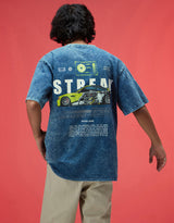 Men's Blue Casual Oversized Fit Printed Half Sleeves Tshirt