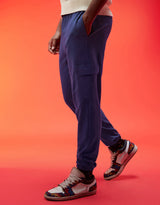 Men's Navy Casual Baggy Fit Solid Cargo