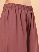 Women's Brown Yoke Embroidered Sleeveless Flared Kurta With Trousers