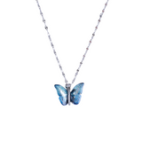 Women's Vibrant Blue Silver Winged Beauty Necklace