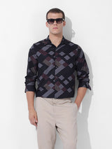Men's Black Casual Printed Full Sleeves Shirt