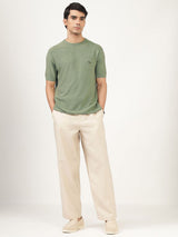Men's Green Casual Regular Fit Solid Half Sleeves Tshirt
