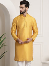 Men's Yellow Full Sleeves Straight Kurta