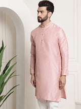 Men's Pink Full Sleeves Straight Kurta