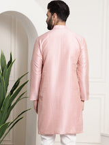 Men's Pink Full Sleeves Straight Kurta