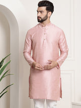Men's Pink Full Sleeves Straight Kurta