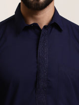 Men's Blue Full Sleeves Solid Straight Kurta Set