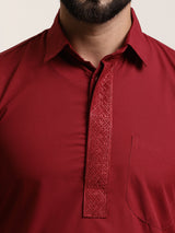 Men's Red Full Sleeves Solid Straight Kurta Set