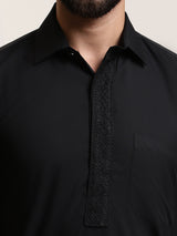 Men's Black Full Sleeves Solid Straight Kurta Set