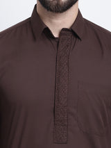 Men's Brown Full Sleeves Solid Straight Kurta Set