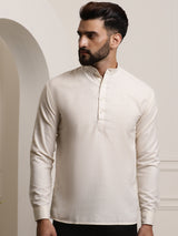 Men's White Full Sleeves Short Kurta