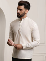 Men's White Full Sleeves Short Kurta
