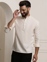 Men's White Full Sleeves Short Kurta