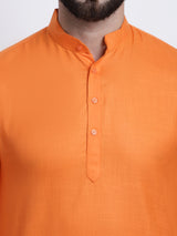 Men's Orange Fusion Solid Long Sleeves Short Kurta