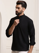 Men's Black Full Sleeves Short Kurta