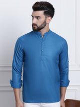 Men's Blue Full Sleeves Short Kurta