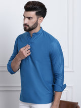 Men's Blue Full Sleeves Short Kurta