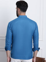 Men's Blue Full Sleeves Short Kurta