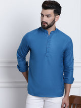 Men's Blue Full Sleeves Short Kurta