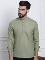 Men's Green Full Sleeves Short Kurta