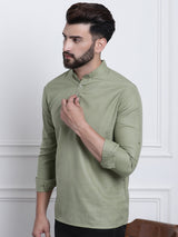 Men's Green Full Sleeves Short Kurta