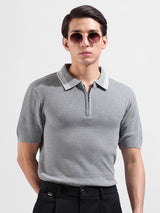 Men's Grey Casual Slim Fit Solid Half Sleeves Tshirt
