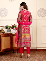 Women's Pink Ethnic Floral Printed Gota Embellished Kurta Set