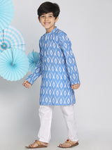 Boys Blue Festive Printed Full Sleeves Kurta with Pyjama