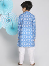 Boys Blue Festive Printed Full Sleeves Kurta with Pyjama