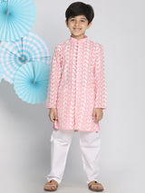 Boys Pink Cotton Chikankari Kurta with Pyjama Set