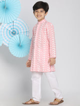 Boys Pink Cotton Chikankari Kurta with Pyjama Set