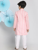 Boys Pink Cotton Chikankari Kurta with Pyjama Set