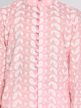Boys Pink Cotton Chikankari Kurta with Pyjama Set