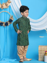Boys Green Festive Printed Full Sleeves Kurta with Patiala